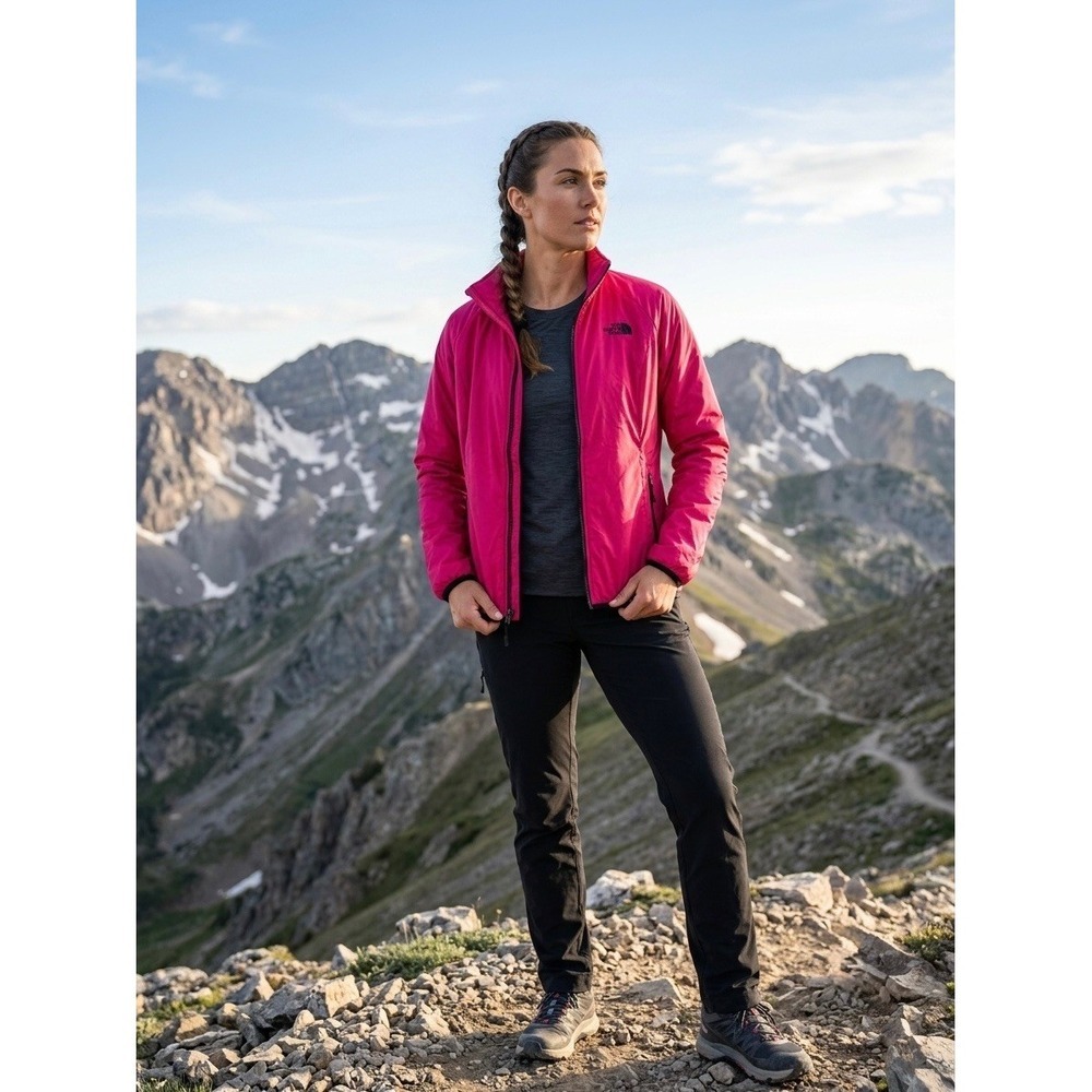 The North Face Womens Insulated Puffer Jacket Pink Full Zip Hiking Coat Small